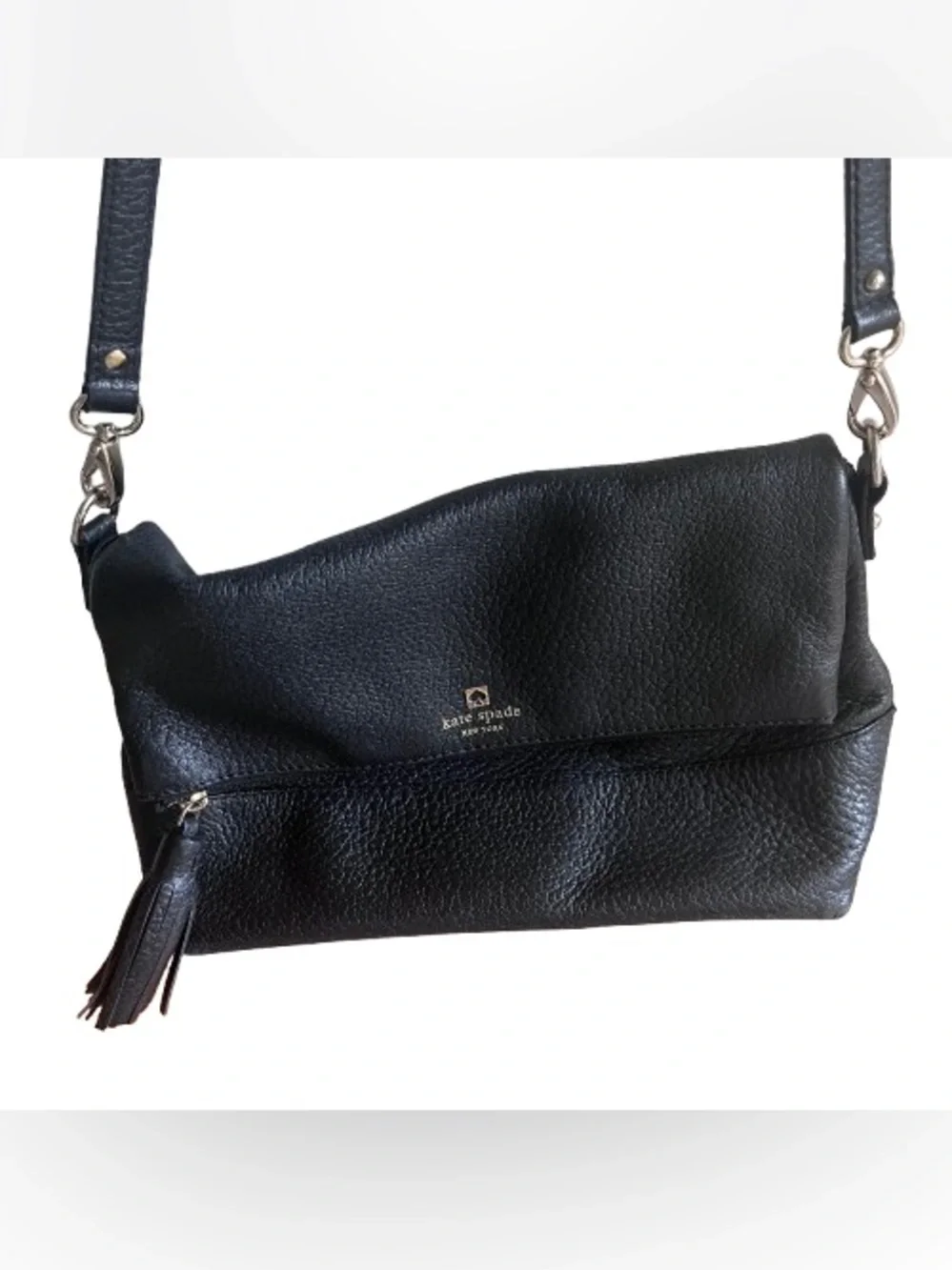 Kate Spade Black Pebbled Leather Cobble Hill Marsala Crossbody Clutch Bag